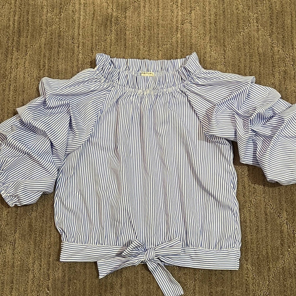 Habitual girls blue striped crop puff sleeve top
